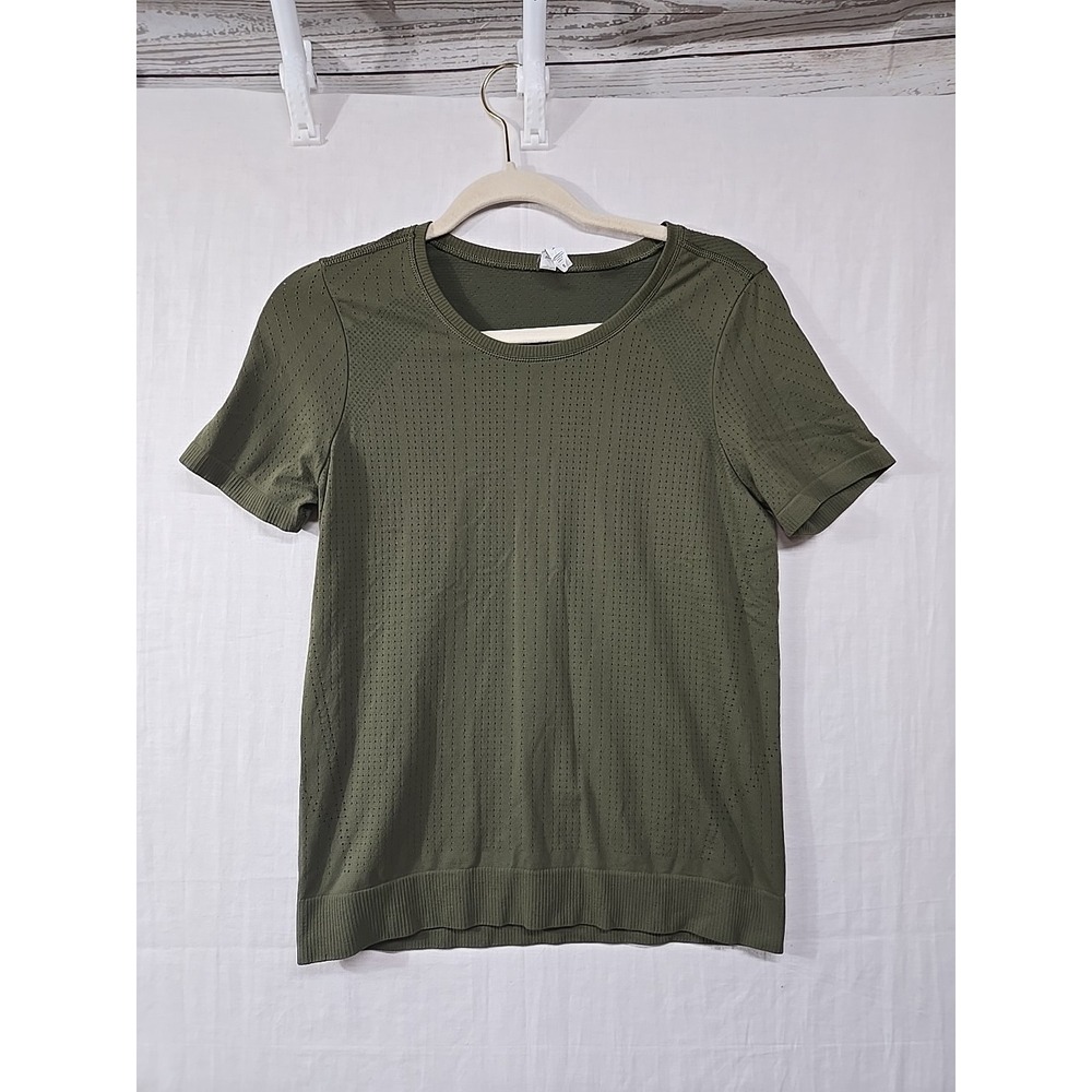 Athleta Green Pullover Top Women's‎ Small Perforated Stretch Short Sleeve